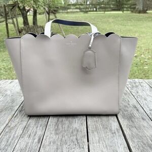 Kate Spade New York Gray  Patent Leather Scalloped Tote Handbag Molly